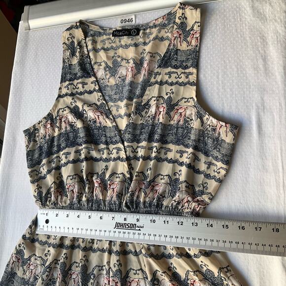 ME & CITY Women’s Sleeveless Short Jumpsuit Romper size L, Beige & Blue,Elephant - Picture 4 of 6